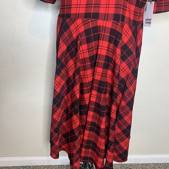 Unique Vintage Red Black Plaid Retro Shirt Dress Full Skirt Women’s Size 3X/20 - Picture 3 of 8
